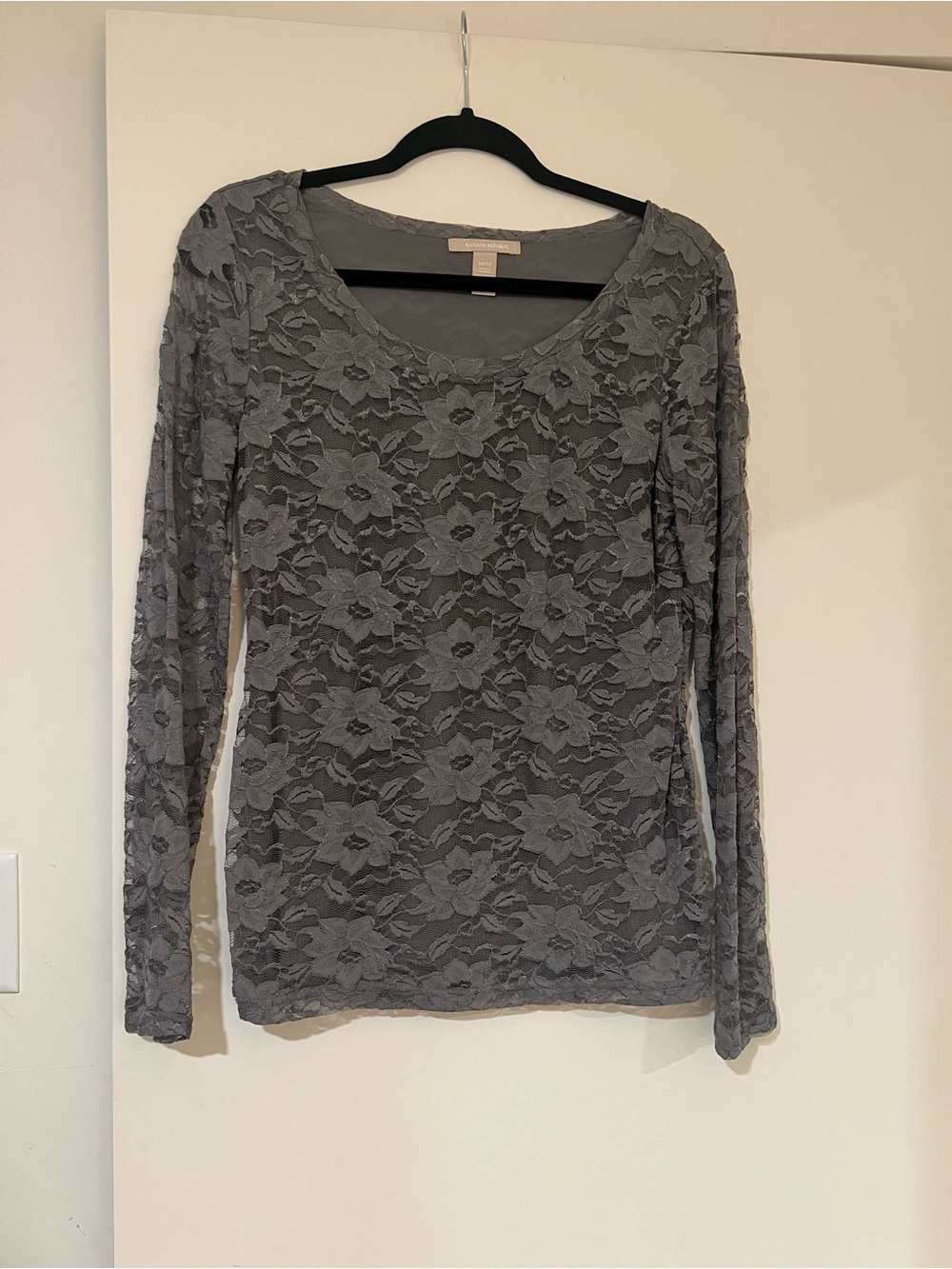 Banana Republic Gray Floral Lace Long-Sleeve Top